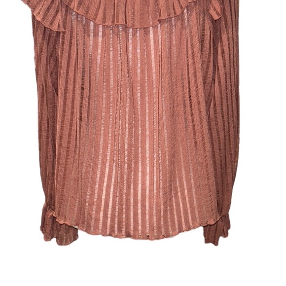 LN Anthropologie Long-Sleeve Sheer Striped Off Shoulder Cropped Top in Rose - S - Picture 11 of 16
